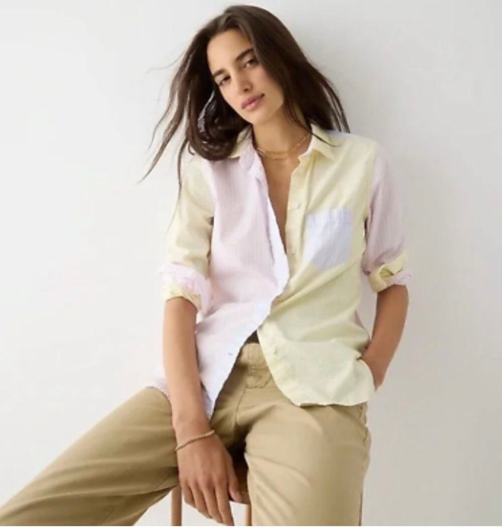 J.Crew Shirt Women’s Size 18 Classic-Fit Cotton Poplin Cocktail Stripe Button